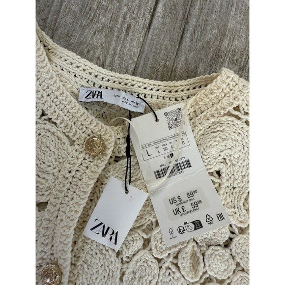 ZARA KNIT MACRAMÉ CARDIGAN - Picture 6 of 9